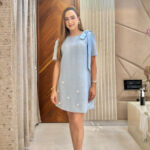 Blue Crystal Tweed Dress