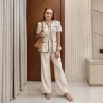 Beige Zipper Thread Coordset